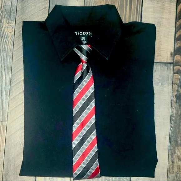 ‼️SOLD‼️George black dress shirt with tie Size XL 14/16 - Picture 1 of 3